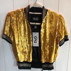 D&G Gold Sequin Bomber Jacket fun sparkly fully lined S
